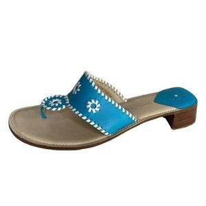 Apostrophe Jacklyn women’s leather slip on sandals turquoise blue white size 10